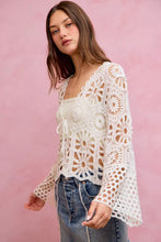 White SO ME floral pattern crochet cardigan with bell sleeves