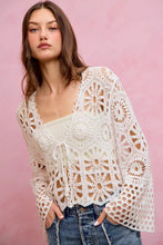 White SO ME floral pattern crochet tie-front crop cardigan back