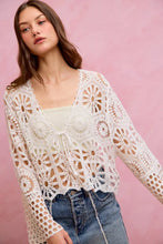 White SO ME floral pattern crochet tie-front crop cardigan