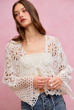 White SO ME floral pattern crochet cardigan with bell sleeves