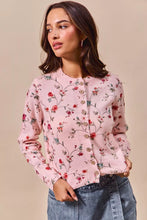 SO ME floral print button sweater cardigan in pink with blossoms