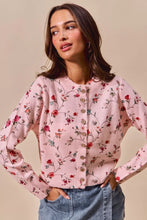 Pink SO ME floral print button front cardigan with red green blossoms