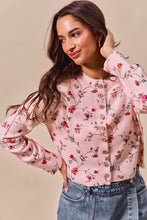 Pink SO ME floral print button front sweater cardigan with roses