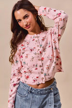 Pink floral print button SO ME rose pattern knit cardigan