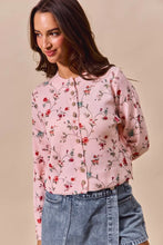SO ME floral print button sweater cardigan in pink with blossoms