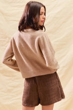 Beige SO ME button cardigan sweater with lace trim and ribbed cuffs
