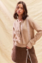 SO ME front lace trim button cardigan sweater in beige knit
