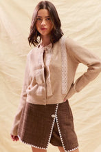 SO ME beige lace trim button cardigan sweater front view