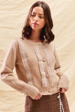 SO ME beige lace trim button cardigan sweater front