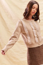 SO ME beige lace trim button cardigan sweater front view