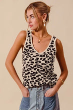 So me leopard knitted lightweight v neck tank top in black and cream leopard print knit cami tank design