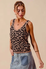 Beige and black leopard knitted lightweight v neck tank top made from knit fabric by SO ME