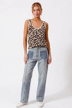 Beige and black leopard print knit cami tank top with lightweight v neck design by so me