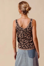 A taupe and black leopard knitted lightweight v neck tank top with scoop neckline from SO ME collection