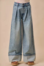 Light-wash mid rise plated wide leg denim jean with high waist and rolled cuffs from SO ME collection