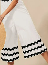 SO ME scallop ric rac trimmed wide-leg jumpsuit with black wavy hem stripes