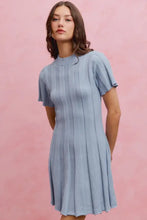 SO ME wide rib short sleeves sweater knit mini dress, soft blue
