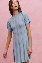 SO ME wide rib short sleeves sweater knit mini dress in light blue
