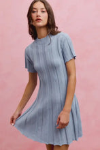 SO ME wide rib short sleeves sweater knit mini dress, light blue