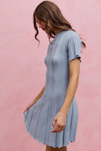 SO ME wide rib short sleeves sweater knit mini dress, light blue
