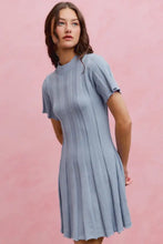 SO ME wide rib short sleeves sweater knit mini dress, soft blue