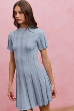 SO ME wide rib short sleeves sweater knit mini dress, light blue