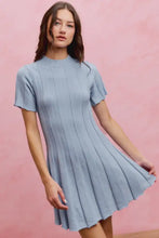 SO ME wide rib short sleeves sweater knit mini dress, light blue