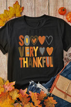 Thankful black graphic t-shirt for women with orange hearts