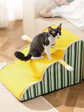 Yellow green striped soft pet stairs cat ramp with plush arms