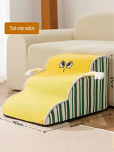 Yellow green striped cat soft pet stairs with white eyes fluffy paws
