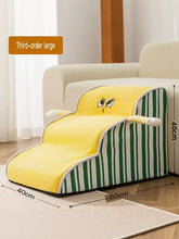 Yellow green striped cat soft pet stairs with cute face design