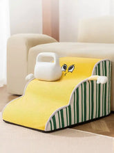 Yellow green striped soft pet stairs with cartoon face design