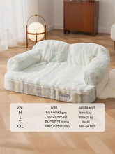 Soft plush pet bed with light gray and white striped fuzzy texture