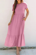 Solid Color High Waist Pocketed Tee Dress Casual Dresses