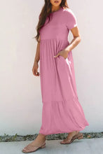 Solid Color High Waist Pocketed Tee Dress Casual Dresses