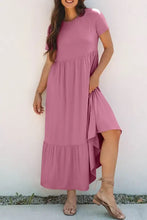 Solid Color High Waist Pocketed Tee Dress Dusty Pink Casual Dresses