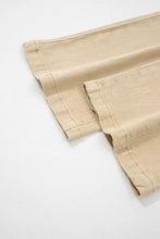 Beige corduroy solid color seamed wide leg cropped pants with subtle ribbed texture and neatly stitched hems