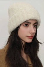 Cream-colored fluffy solid color thermal knit hat