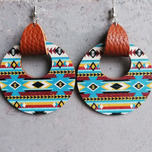 Southwestern round shape wooden dangle earrings with horse design