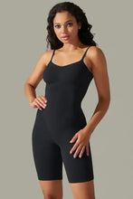 Black spaghetti strap active romper shaping bust, waist, hip
