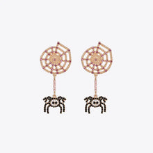 Halloween spider rhinestone alloy earrings with pink gems and spiderweb