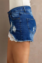 Spliced Lace Distressed Denim Shorts Denim Shorts