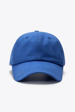 Solid blue baseball cap with curved brim and visible stitching