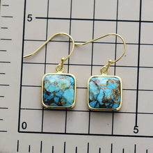 Gold-plated square turquoise copper drop earrings