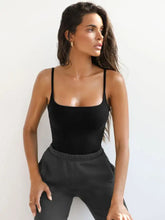 Black square neck spaghetti strap bodysuit part of a stylish square neck piece cami set for versatile wear