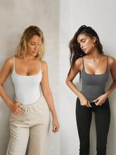 White and gray spaghetti strap square neck bodysuits in a two piece cami set for versatile layering and comfort