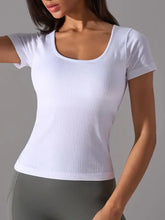 Square neck active T-shirt with detachable chest pads and fitted silhouette