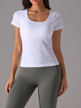 White ribbed square neck T-shirt with detachable chest pads