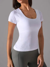 White square neck active t-shirt with detachable chest pads and leggings