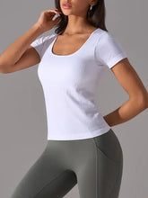 White square neck active T-shirt with detachable chest pads